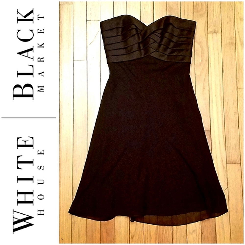 White House Black Market Strapless Black Satin Mini Cocktail Dress Sz M